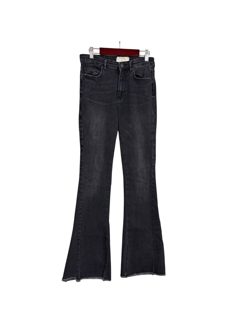 Free People Womens Size 28 Black Wash Split Hem Flare Denim Jeans